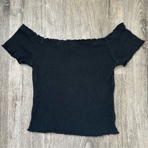 American Eagle Black Ribbed Off-Shoulder Top